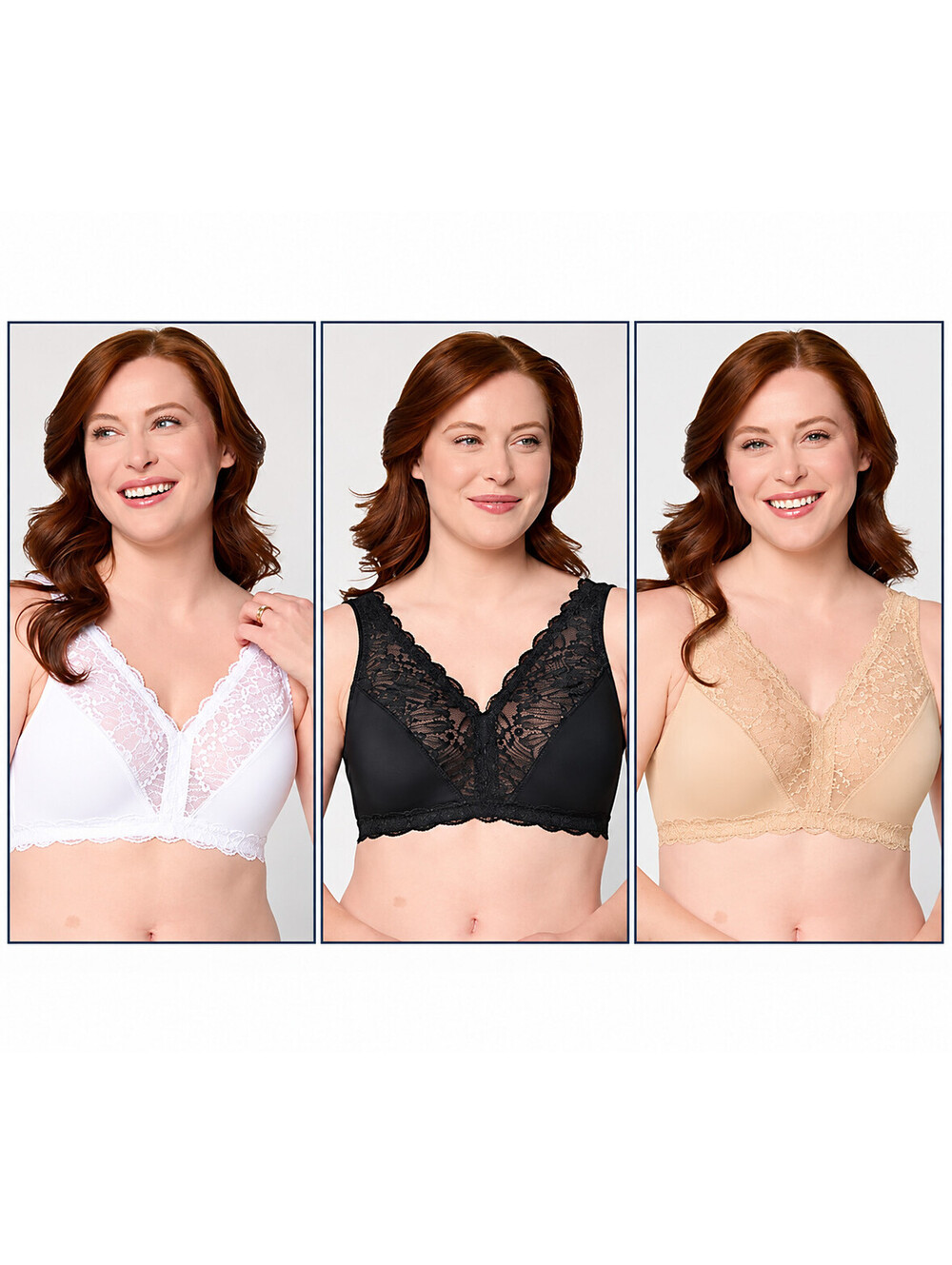 Breezies Soft Support Lace Wirefree Unlined Bra Set of 3 Basic, Size 2X Plus
